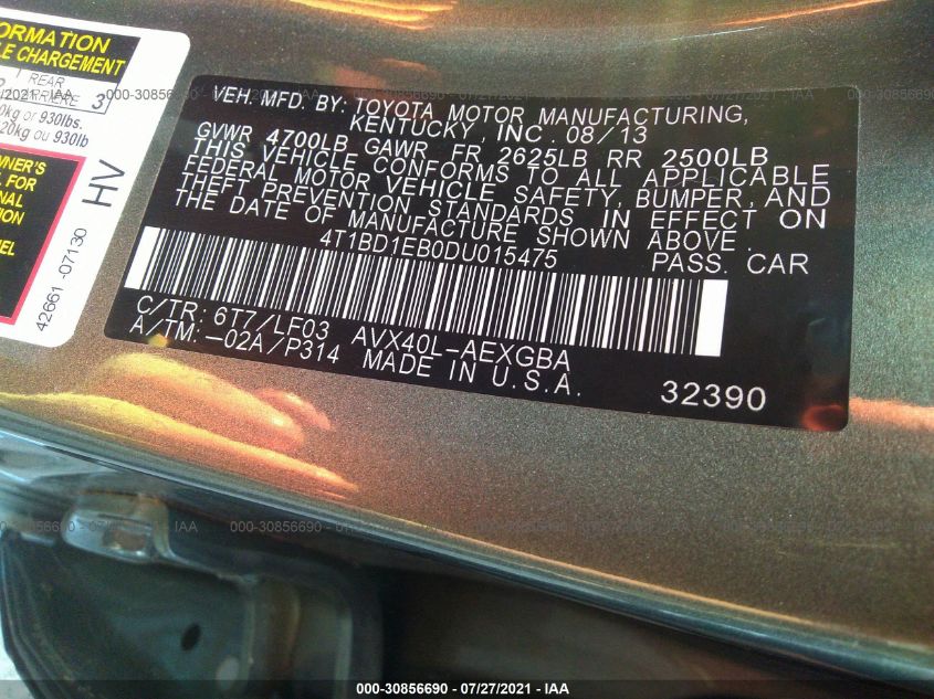 2013 TOYOTA AVALON HYBRID XLE PREMIUM 4T1BD1EB0DU015475