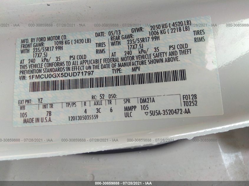 2013 FORD ESCAPE SE 1FMCU0GX5DUD71797