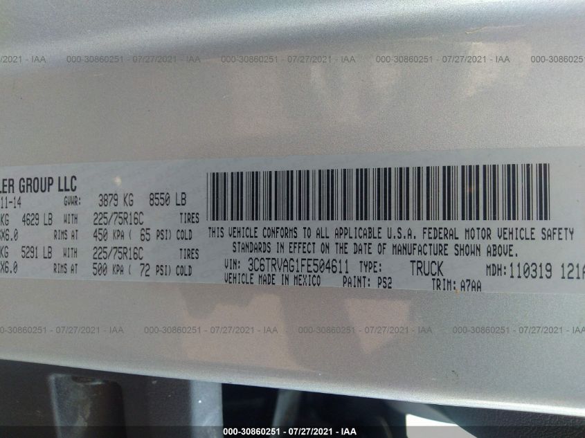 2015 RAM PROMASTER 3C6TRVAG1FE504611