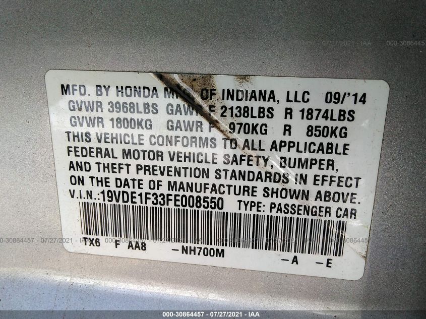 2015 ACURA ILX 19VDE1F33FE008550