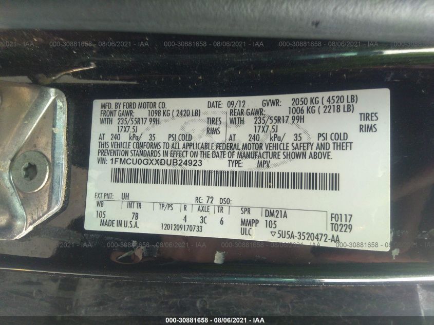 2013 FORD ESCAPE SE 1FMCU0GXXDUB24923