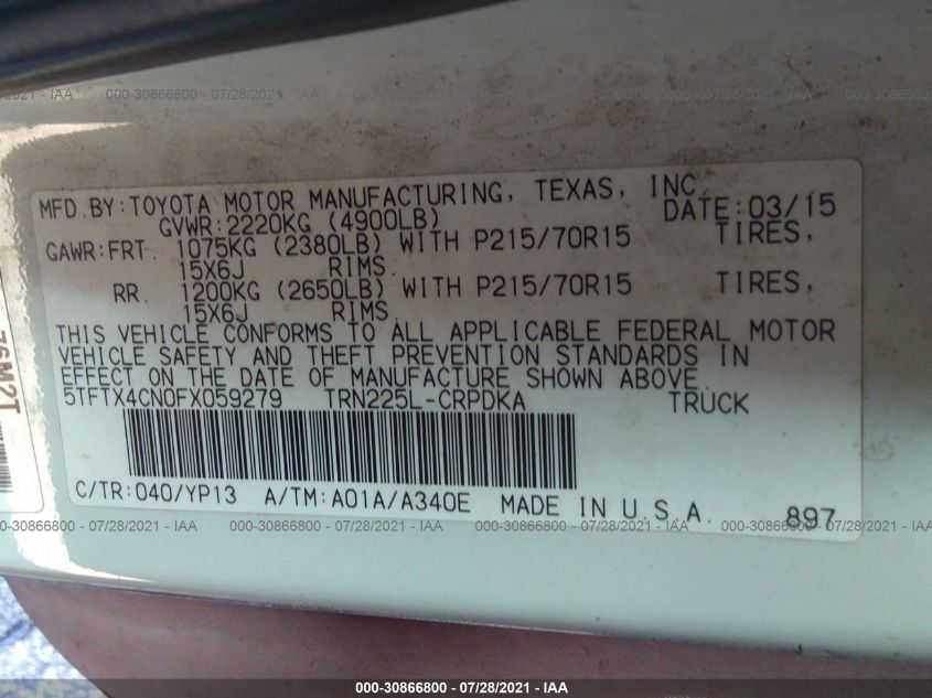 2015 TOYOTA TACOMA 5TFTX4CN0FX059279
