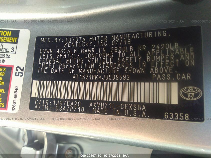 4T1B21HK4JU509593 Toyota Camry 2018. Фото: 8