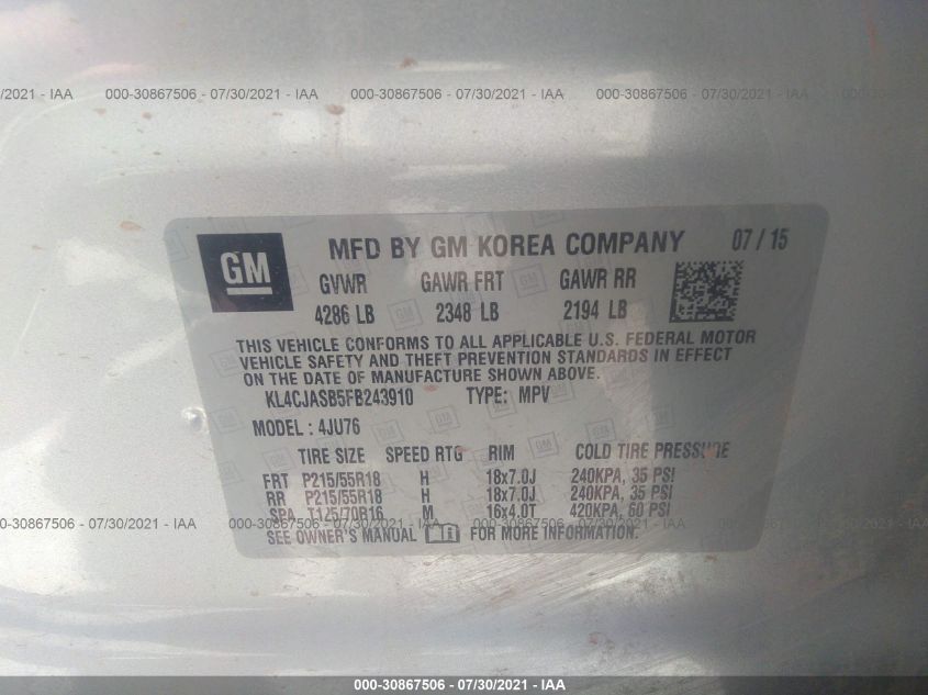 2015 BUICK ENCORE KL4CJASB5FB243910