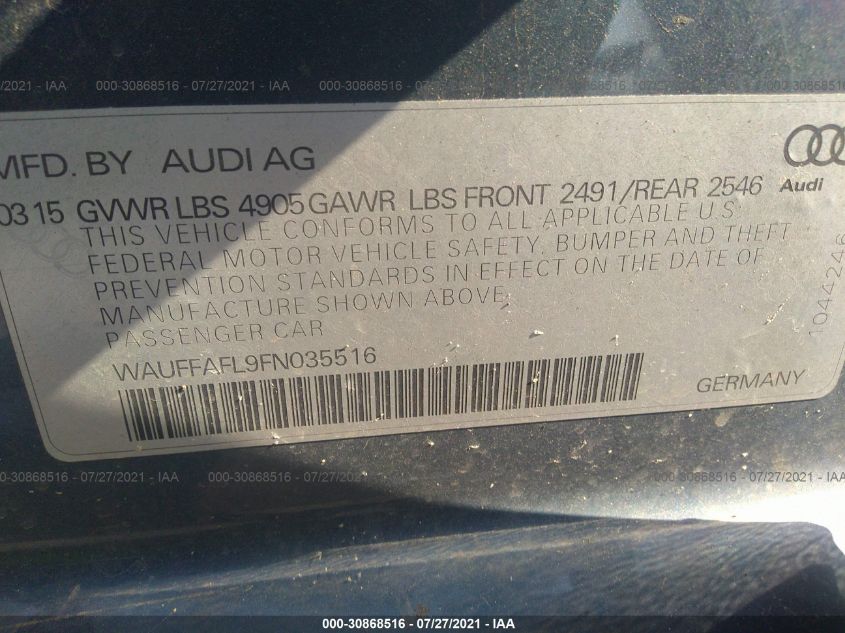 2015 AUDI A4 PREMIUM PLUS WAUFFAFL9FN035516