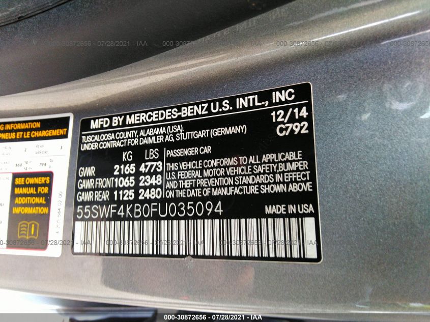 2015 MERCEDES-BENZ C-CLASS C 300 55SWF4KB0FU035094