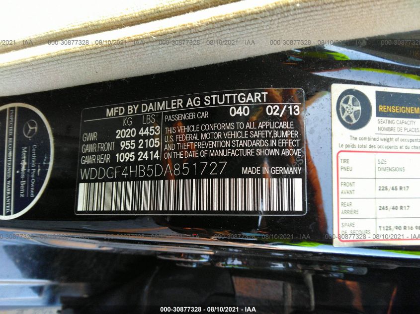 2013 MERCEDES-BENZ C-CLASS C 250 WDDGF4HB5DA851727