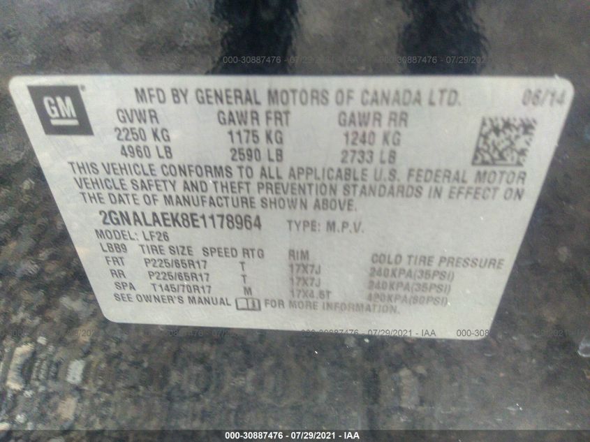 2014 CHEVROLET EQUINOX LS 2GNALAEK8E1178964