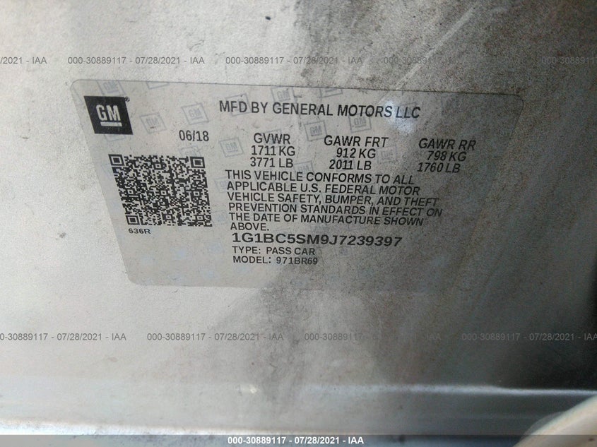2018 CHEVROLET CRUZE VIN: 1G1BC5SM9J7239397
