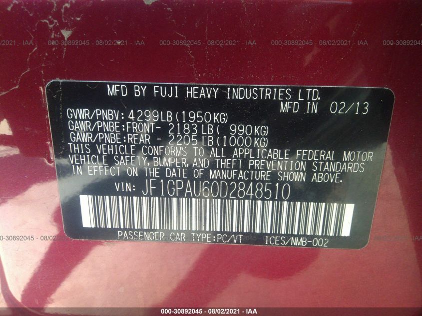 2013 SUBARU IMPREZA WAGON 2.0I SPORT LIMITED JF1GPAU60D2848510