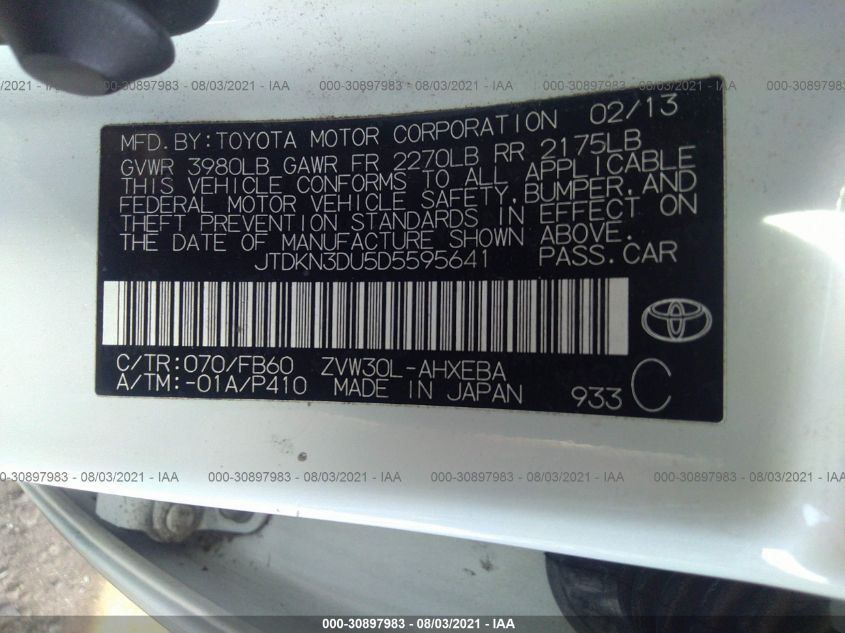 2013 TOYOTA PRIUS ONE/TWO/THREE/FOUR/FIVE JTDKN3DU5D5595641