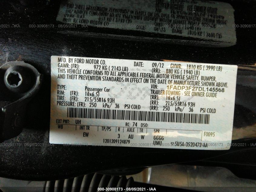 2013 FORD FOCUS SE 1FADP3F27DL145568