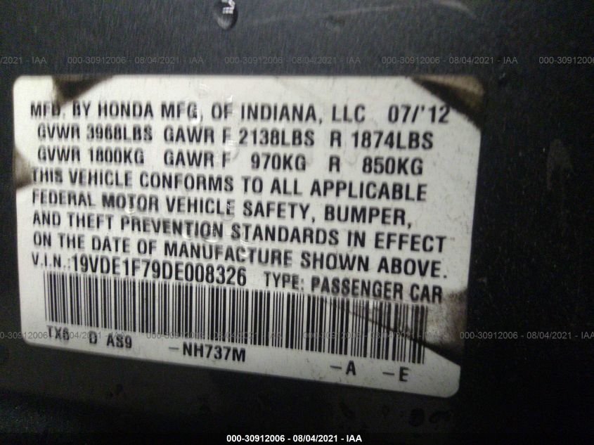 2013 ACURA ILX TECH PKG 19VDE1F79DE008326