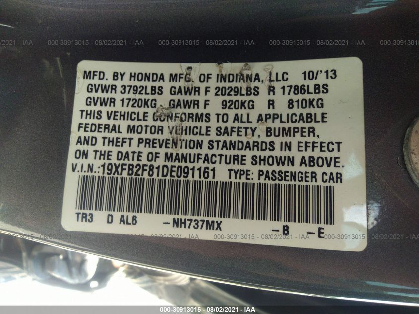 2013 HONDA CIVIC SDN EX 19XFB2F81DE091161