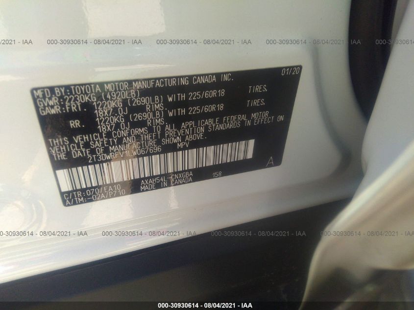 2T3DWRFV1LW067696 - 2020 Toyota Rav4 Limited Hv - #null