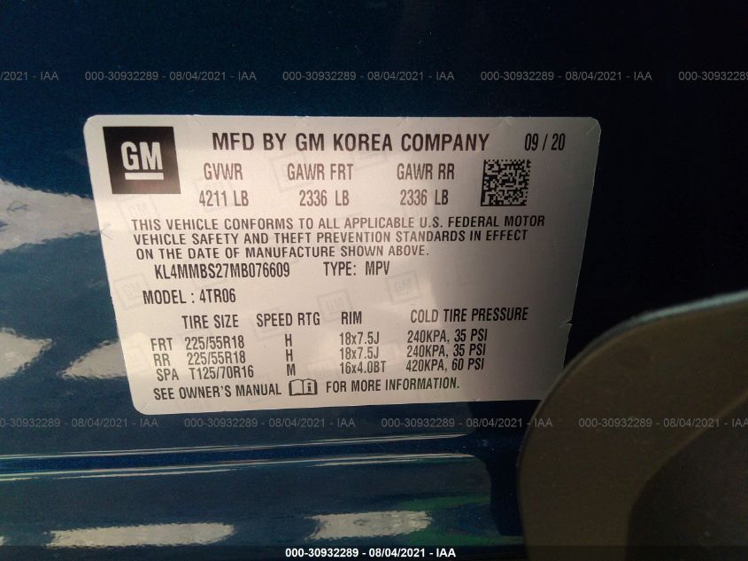 Auction sale of the 2021 BUICK ENCORE GX , vin: KL4MMBS27MB076609, lot number: 30932289