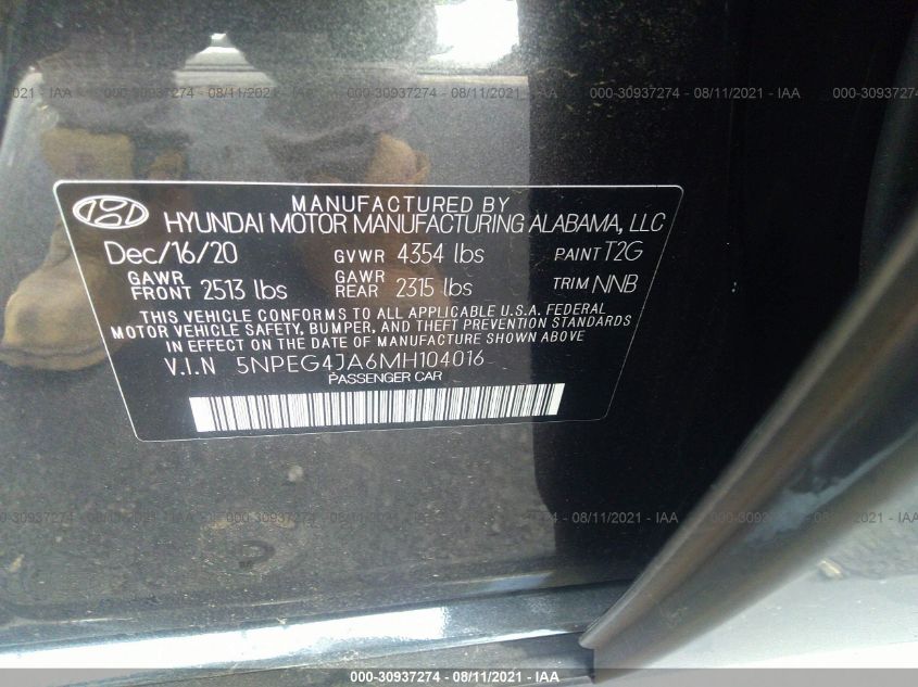 2021 HYUNDAI SONATA SE 5NPEG4JA6MH104016