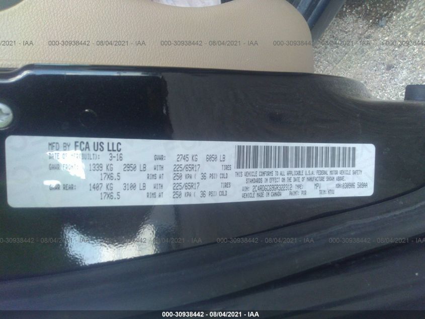 2016 DODGE GRAND CARAVAN SXT 2C4RDGCG9GR322312