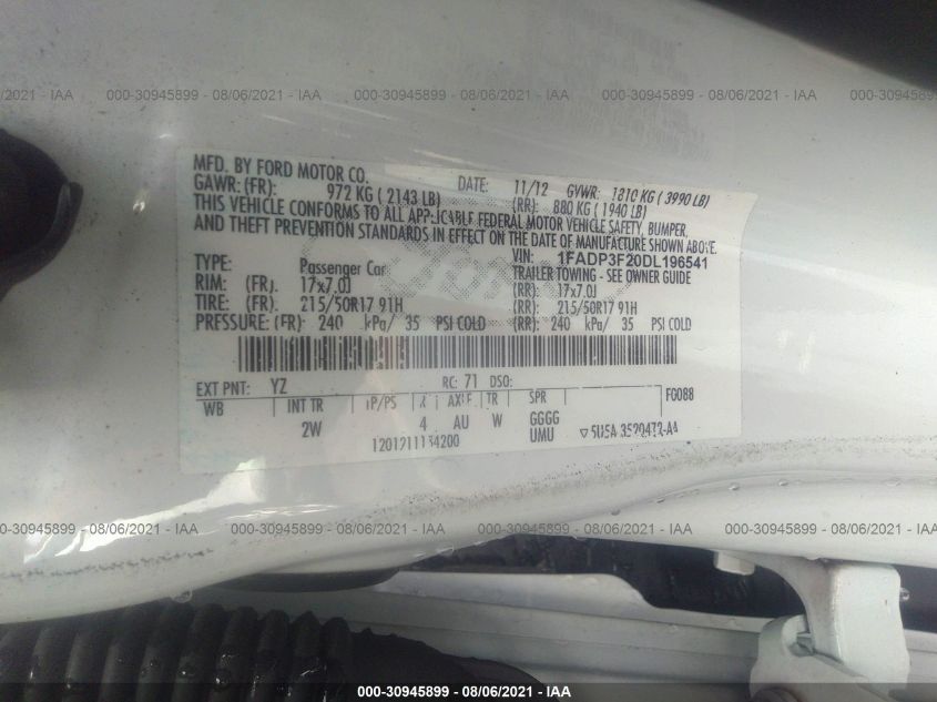 2013 FORD FOCUS SE 1FADP3F20DL196541