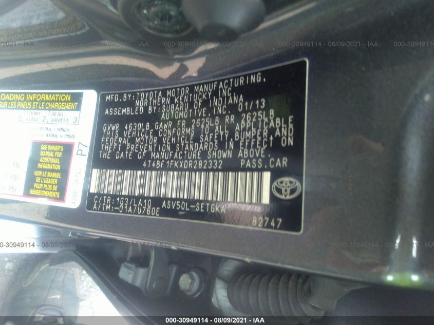 2013 TOYOTA CAMRY L/LE/SE/XLE 4T4BF1FKXDR282332