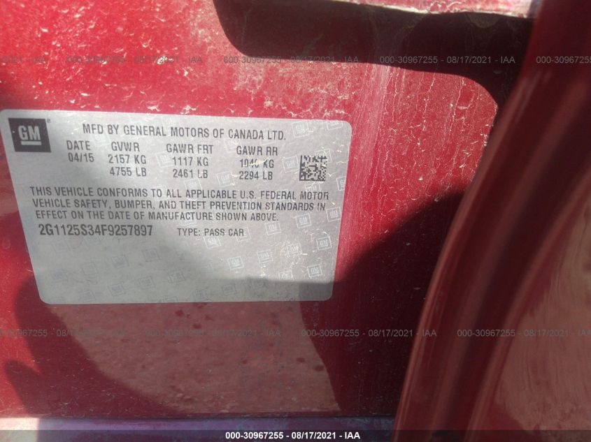 2015 CHEVROLET IMPALA LT 2G1125S34F9257897