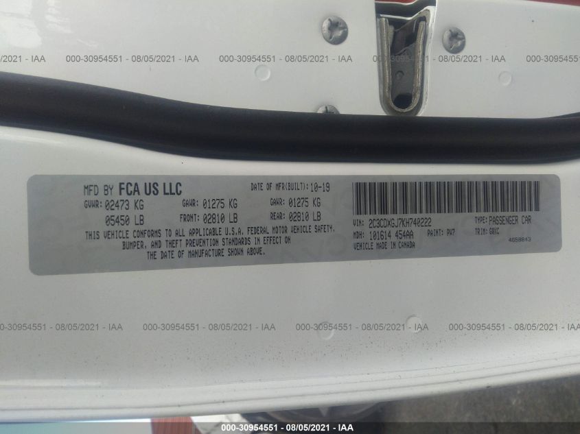 2C3CDXGJ7KH740222 Dodge Charger 2019. Фото: 8