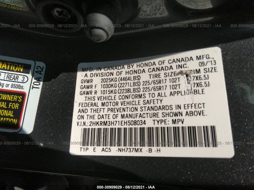 2014 HONDA CR-V EX-L 2HKRM3H71EH508034