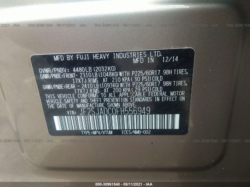 2015 SUBARU FORESTER 2.5I PREMIUM JF2SJADC0FH556949