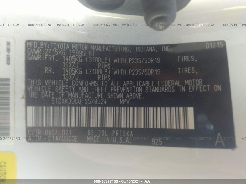 2015 TOYOTA SIENNA SE 5TDXK3DC0FS578524