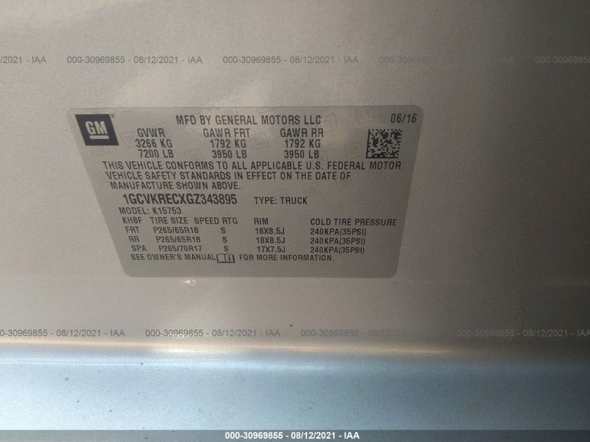 2016 CHEVROLET SILVERADO 1500 LT 1GCVKRECXGZ343895