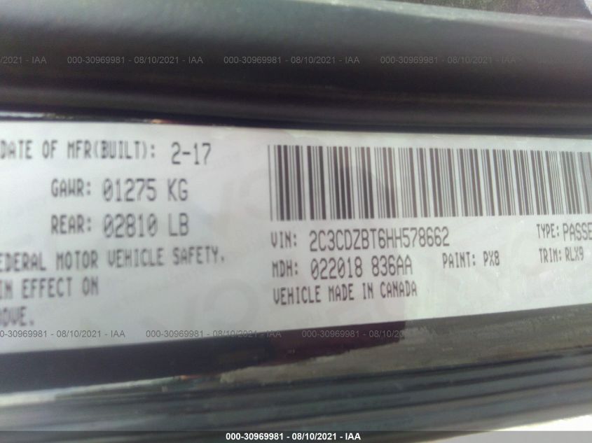 2017 DODGE CHALLENGER R/T PLUS 2C3CDZBT6HH578662
