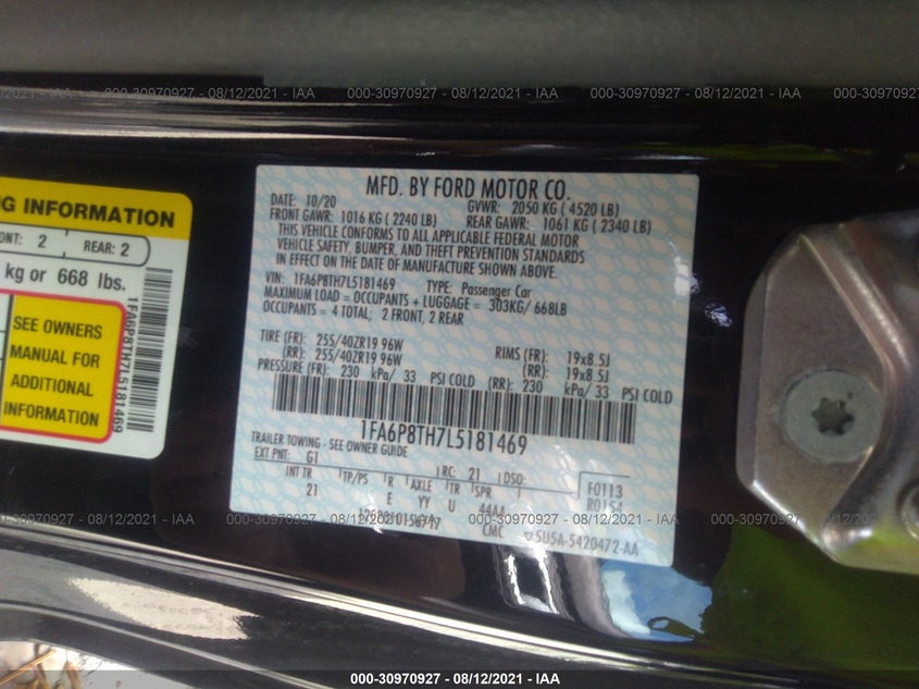 2020 FORD MUSTANG VIN: 1FA6P8TH7L5181469