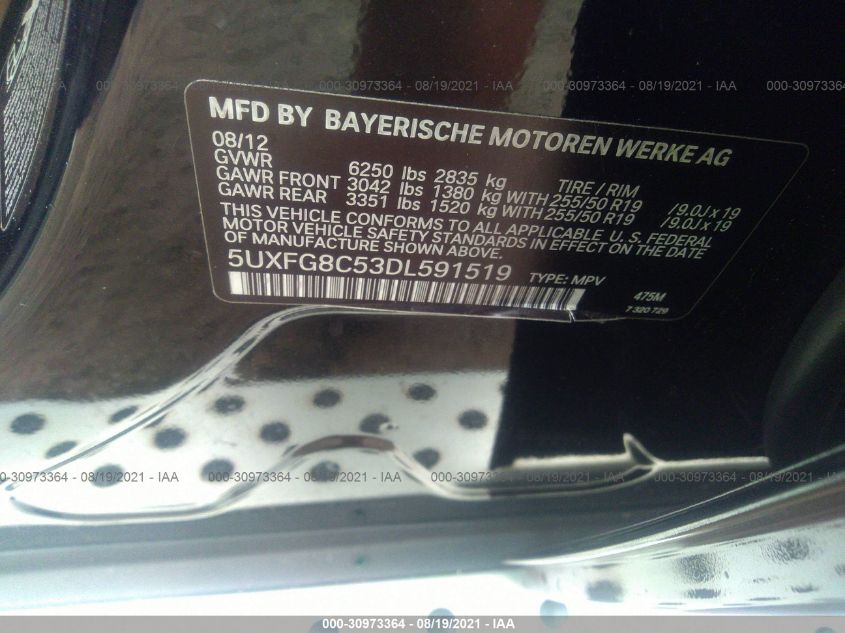 2013 BMW X6 XDRIVE50I 5UXFG8C53DL591519