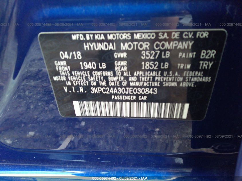 2018 HYUNDAI ACCENT SEL 3KPC24A30JE030843