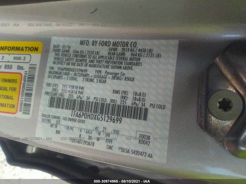 2016 FORD FUSION SE 1FA6P0HDXG5129699