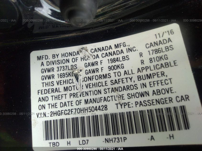2HGFC2F70HH504428 - 2017 Honda civic ex - #null