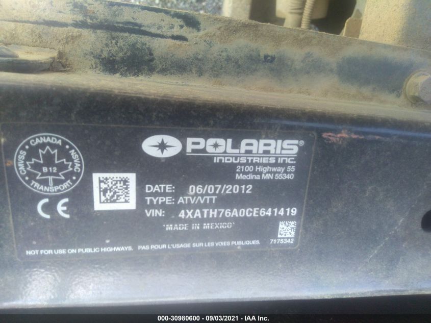 2012 POLARIS RANGER 800 XP 4XATH76A0CE641419