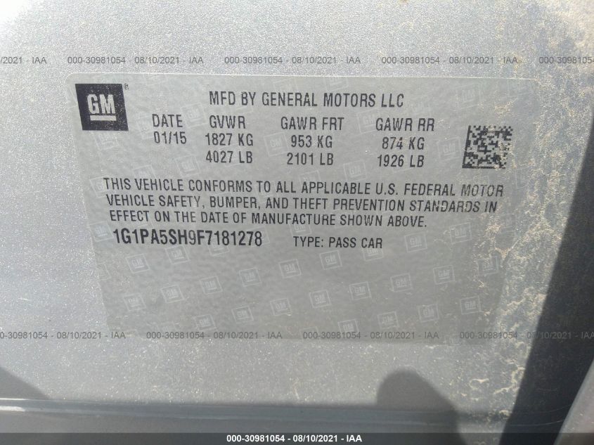 2015 CHEVROLET CRUZE LS 1G1PA5SH9F7181278