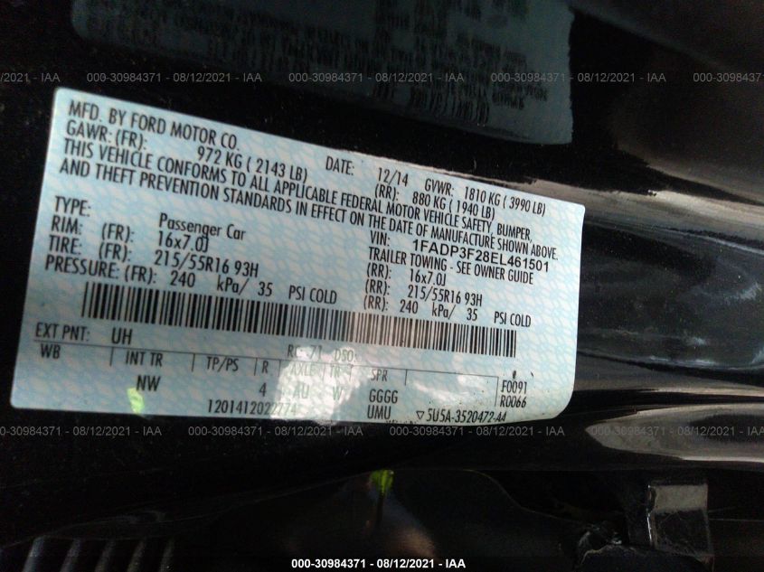 2014 FORD FOCUS SE 1FADP3F28EL461501