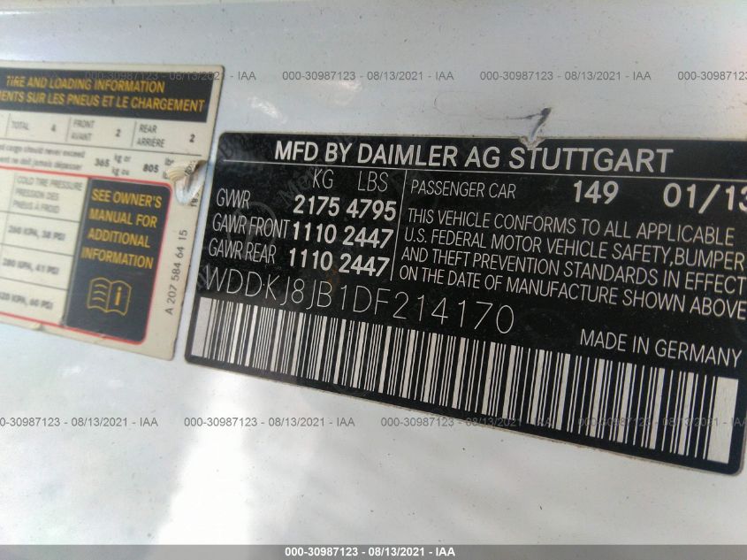 2013 MERCEDES-BENZ E-CLASS E 350 WDDKJ8JB1DF214170