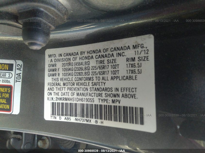 2013 HONDA CR-V EX 2HKRM4H51DH619055