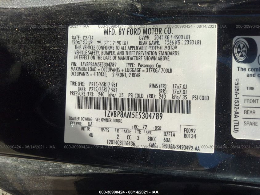 2014 FORD MUSTANG V6 1ZVBP8AM5E5304789