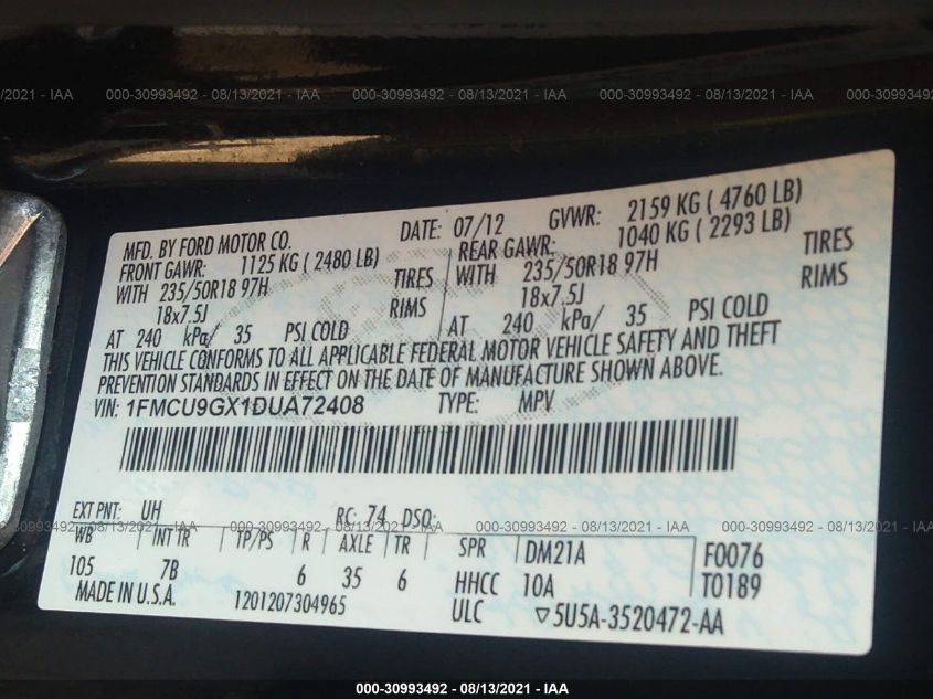 2013 FORD ESCAPE SE 1FMCU9GX1DUA72408