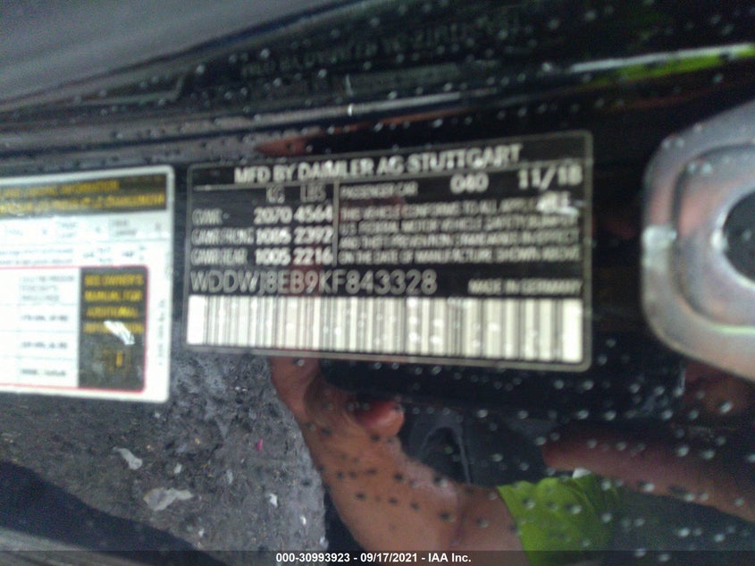 Auction sale of the 2019 MERCEDES BENZ C CLASS , vin: WDDWJ8EB9KF843328, lot number: 30993923