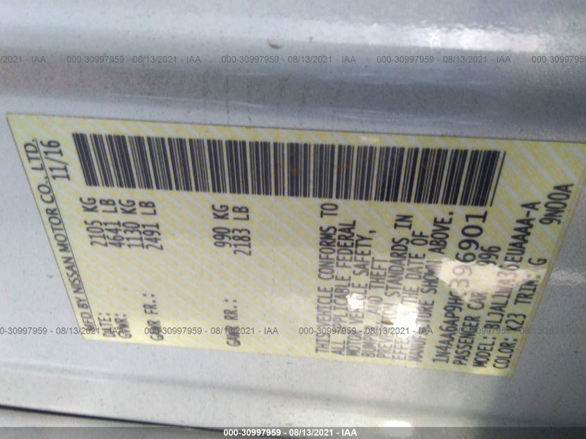 2017 NISSAN MAXIMA SR 1N4AA6AP9HC396901