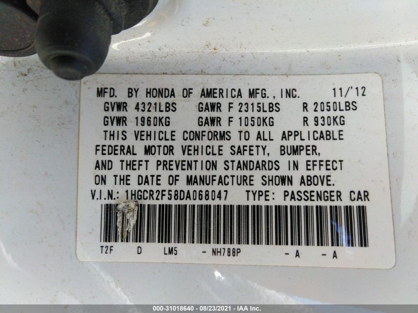 2013 HONDA ACCORD SDN SPORT 1HGCR2F58DA068047