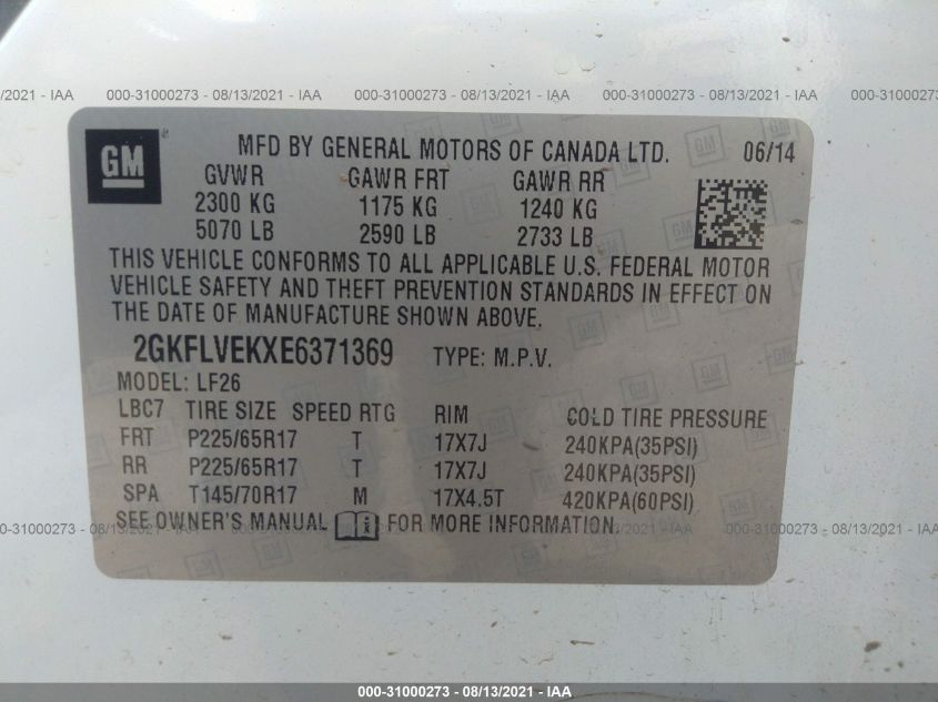 2014 GMC TERRAIN SLE 2GKFLVEKXE6371369