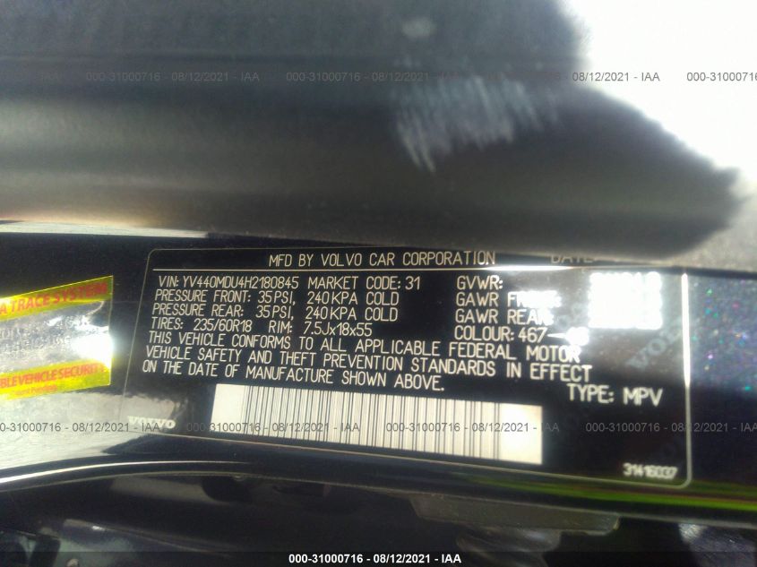2017 VOLVO XC60 INSCRIPTION YV440MDU4H2180845
