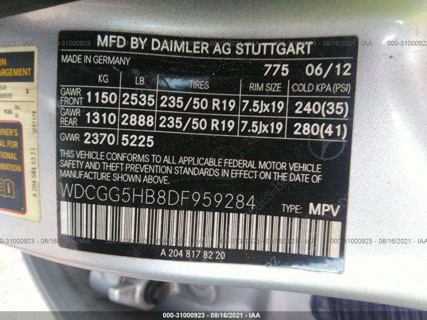 2013 MERCEDES-BENZ GLK-CLASS GLK 350 WDCGG5HB8DF959284