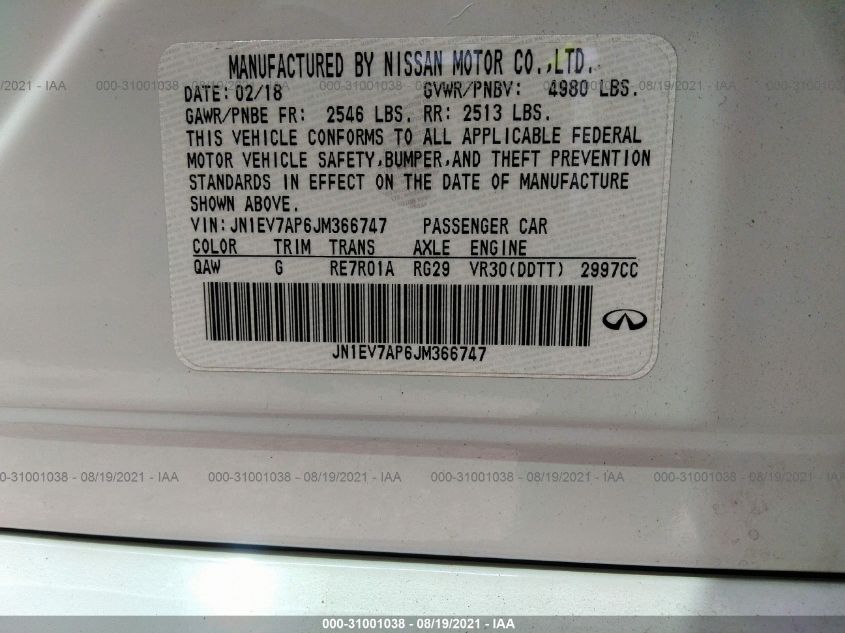 2018 INFINITI Q50 3.0T LUXE JN1EV7AP6JM366747